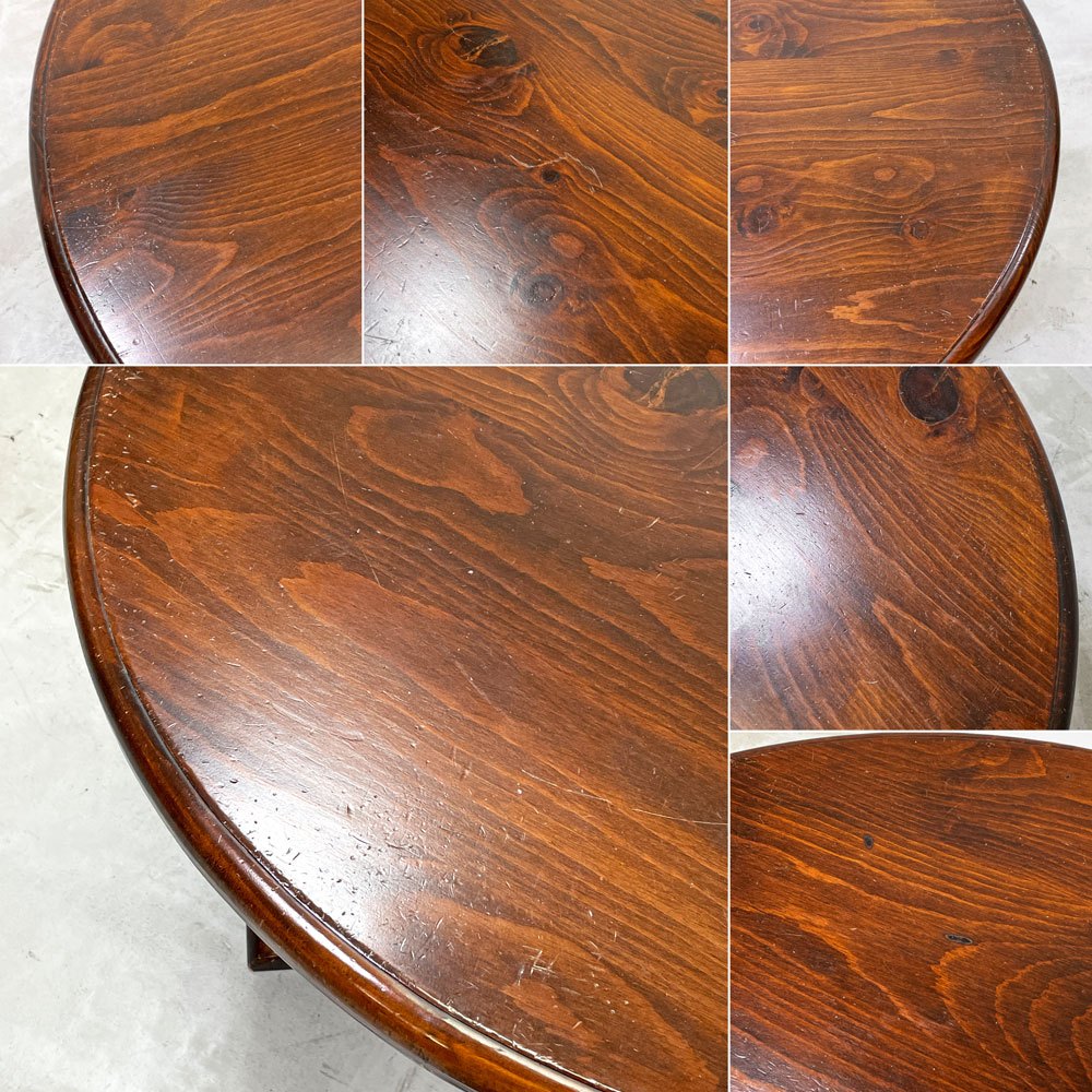 クラシカルデザイン Classical Design ダイニングテーブル ラウンド Φ90cm 木製 ダークブラウン 一本脚 レトロ家具 ●