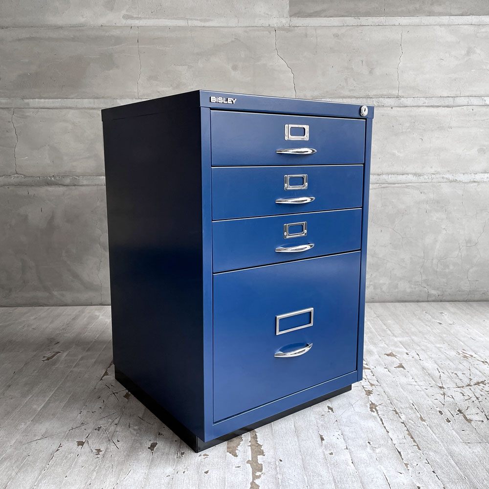 ビスレー BISLEY ベーシック BASIC Fシリーズ 1F3 ファイリングキャビネット マルチドロワー 4段 ブルー 鍵付き 英国 ♪