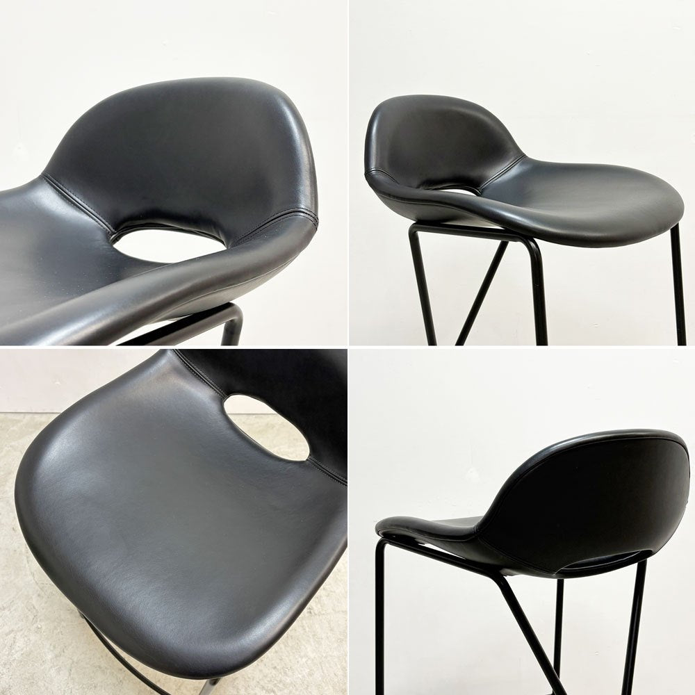 ザ・コンランショップ THE CONRAN SHOP クロスレッグ CROSS LEG ハイスツール 本革 レザー ブラック マグナス・ロング イギリス 参考定価￥187,000- B ●