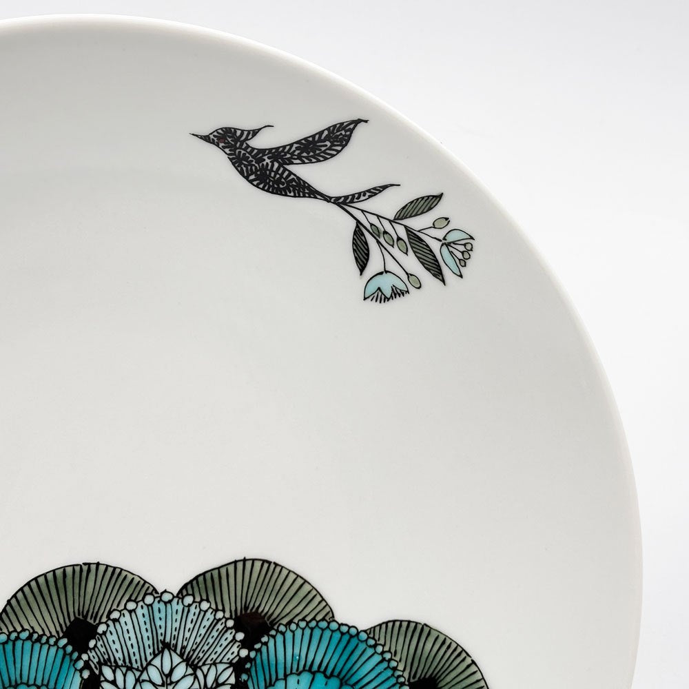 九谷焼 北村和義 鳥一羽 絵皿 Φ25cm 現代作家 ●