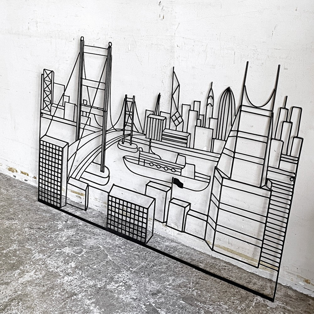アイアン ウォール アートパネル ウォールアート 都市 シティスケープ 壁掛け W110cm ■