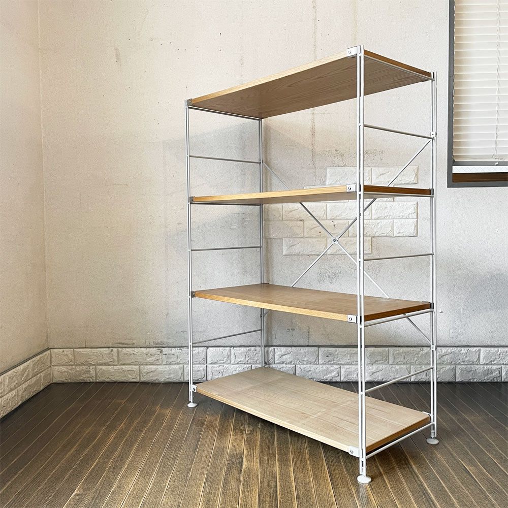 無印良品 MUJI スチールユニットシェルフ 4段 オーク材×3+タモ材棚板 W84cm オープンシェルフ 収納棚 合計定価約￥24,930- ◎
