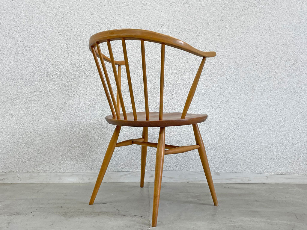 アーコール Ercol スモーカーズチェア カウホーンチェア ダイニングチェア ビーチ×エルム材 英国 ビンテージ 希少 〓