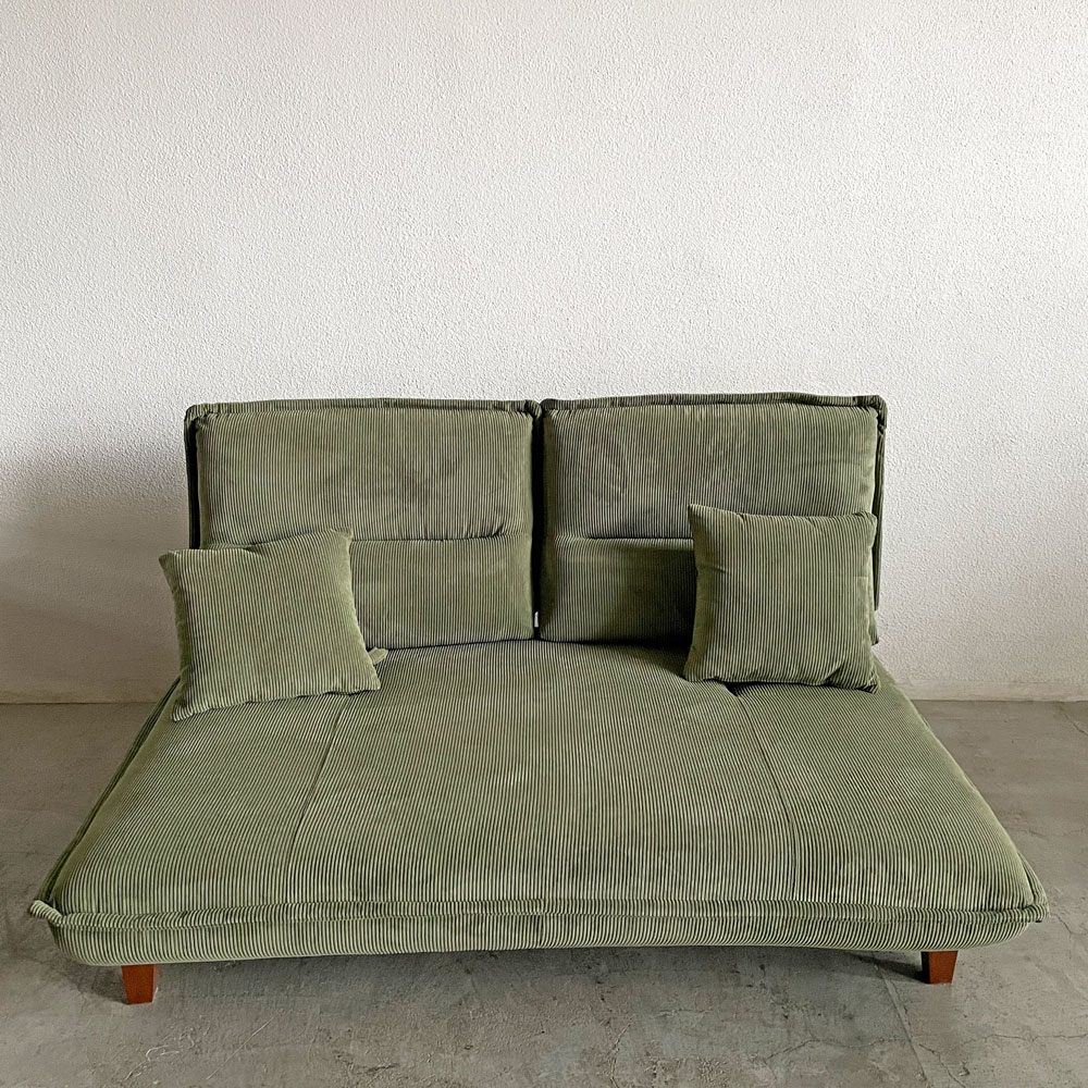 関家具 グランパ Granpa 2.5人掛けソファ 背もたれ前後スライド式 W165cm コーデュロイ グリーン クッション付 〓