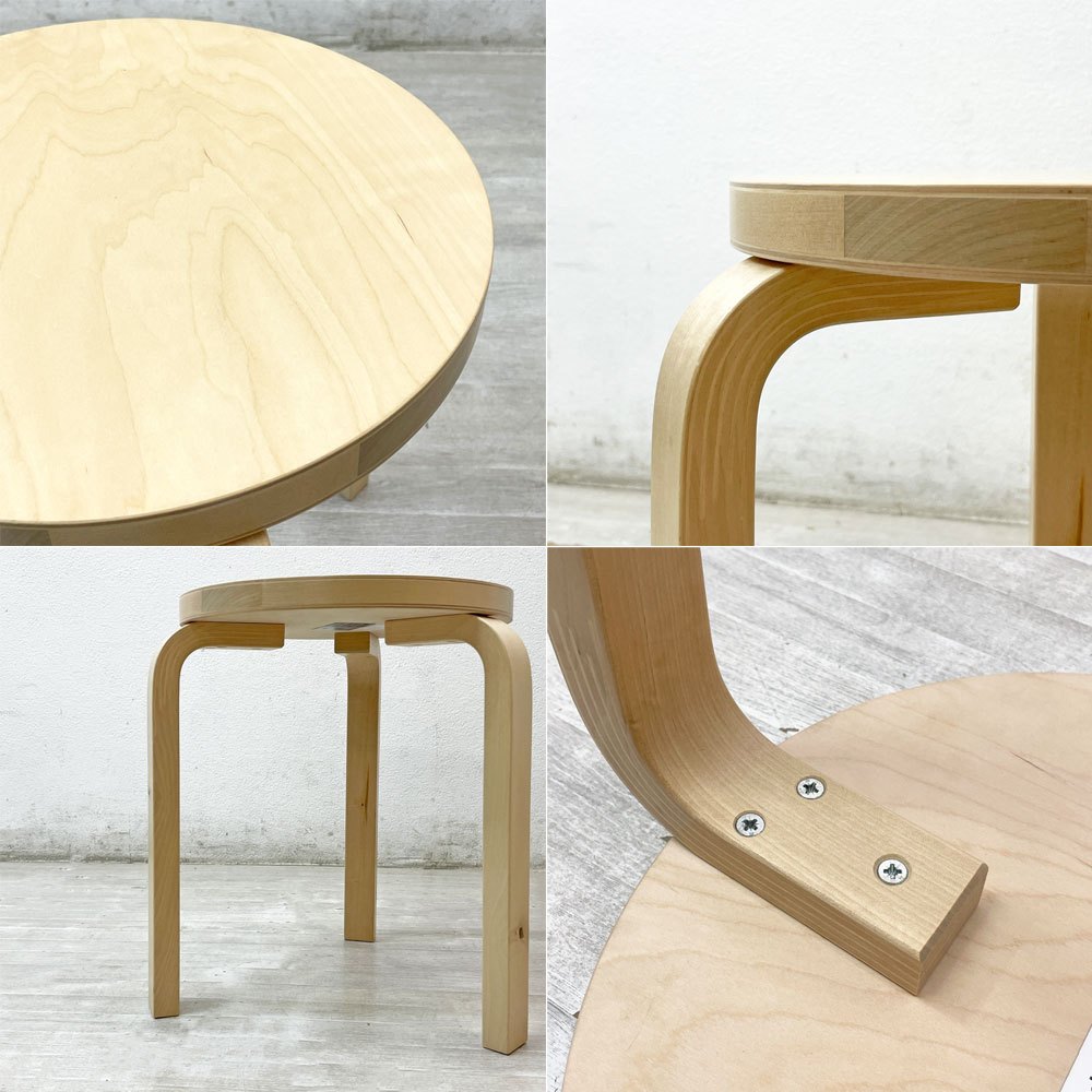 アルテック Artek スツール60 Stool60 ヴィッリ villi 90周年記念 フォルマファンタズマ バーチ材 ナチュラルラッカー 3本脚 アルヴァ・アアルト フィンランド 北欧家具 ●