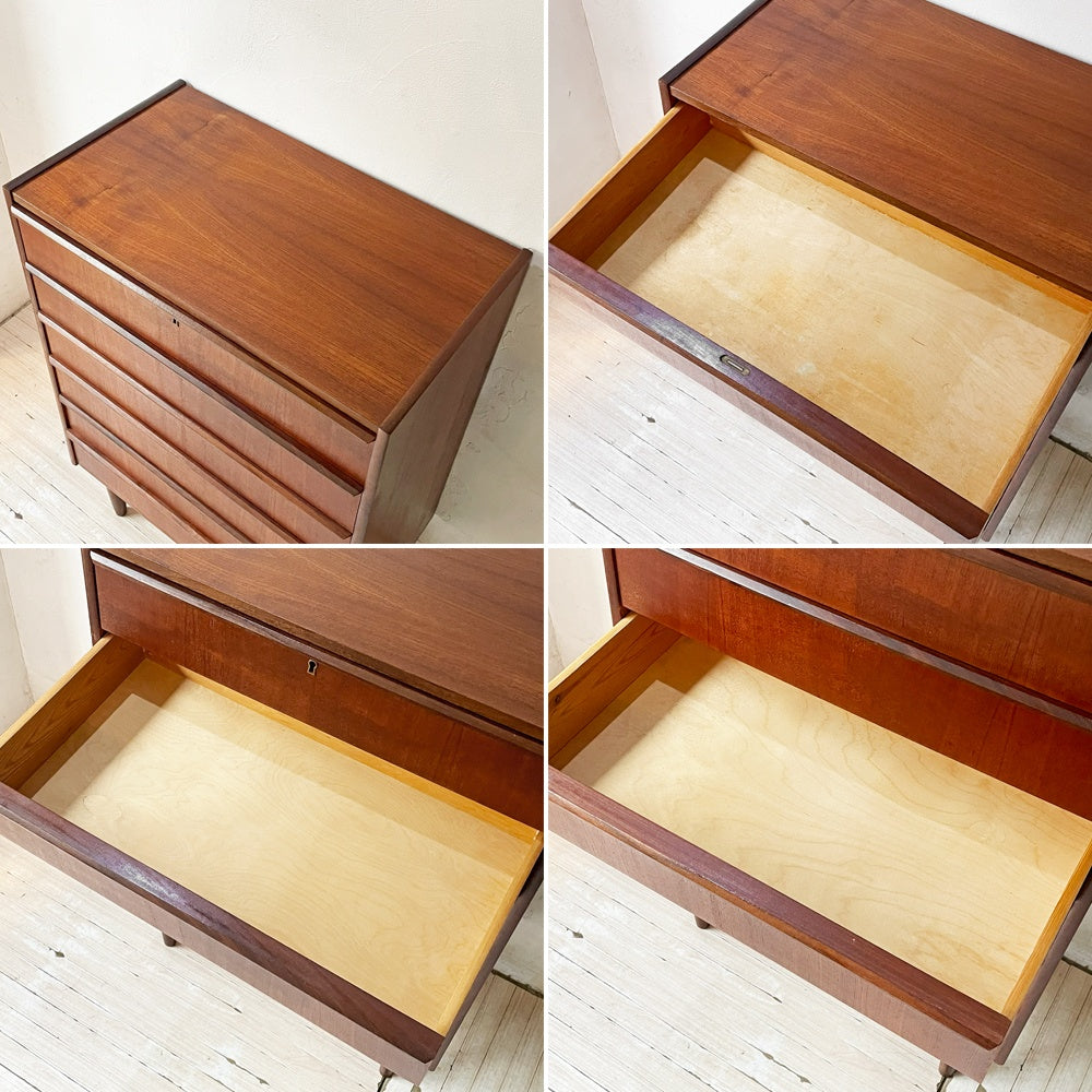 北欧ビンテージ Scandinabian Vintage チェスト キャビネット 6ドロワーズ チーク材 H101cm デンマーク 北欧家具 鍵欠品 ★