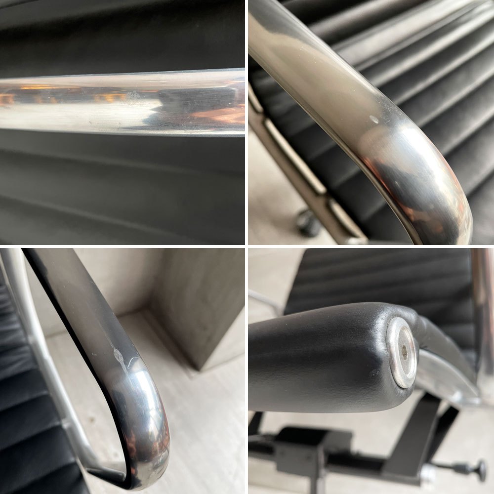 ハーマンミラー Herman Miller イームズアルミナムグループ マネジメントチェア アルミバフベース ガス圧昇降 5本脚キャスター 本革 レザー ブラック C ♪
