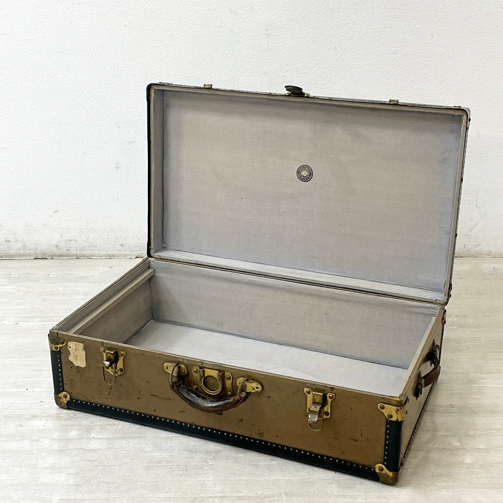 ジャパンビンテージ Japan Vintage トランクケース スタッズ レザーハンドル W79.5 鍵欠品 ●
