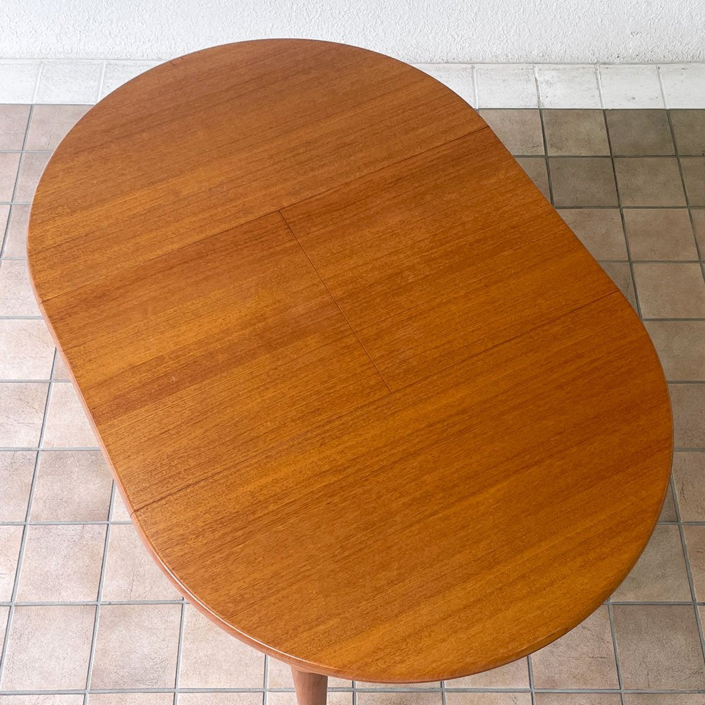 青林製作所 チーク無垢材 ラウンド ダイニングテーブル エクステンション 幅105-155cm ジャパンビンテージ ◇