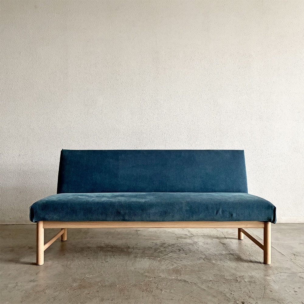 アクタス ACTUS タイム THYME ソファベンチ 3シーター ファブリック カバーリング ブルー系 オーク材 W150cm 定価￥117,700-以上 〓
