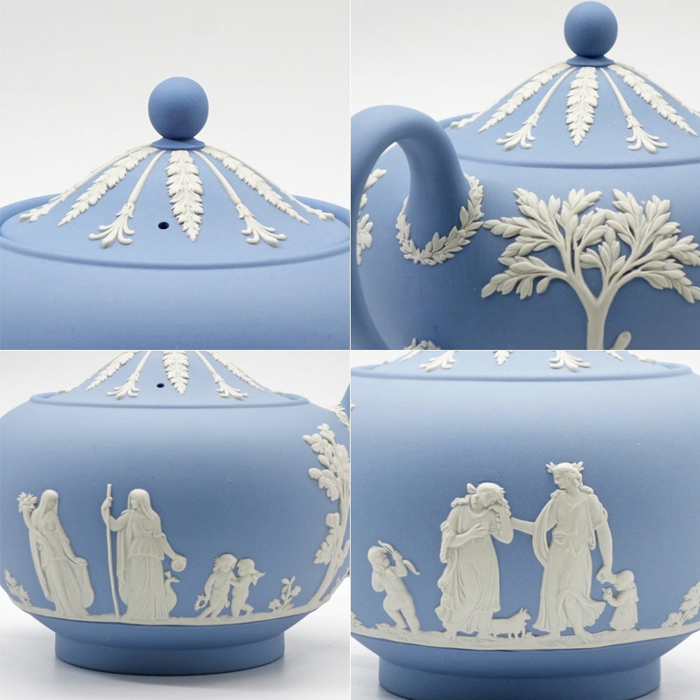 ウェッジウッド WEDGWOOD ジャスパー JASPER ティーポット ペールブルー ストーンウェア 英国 ●