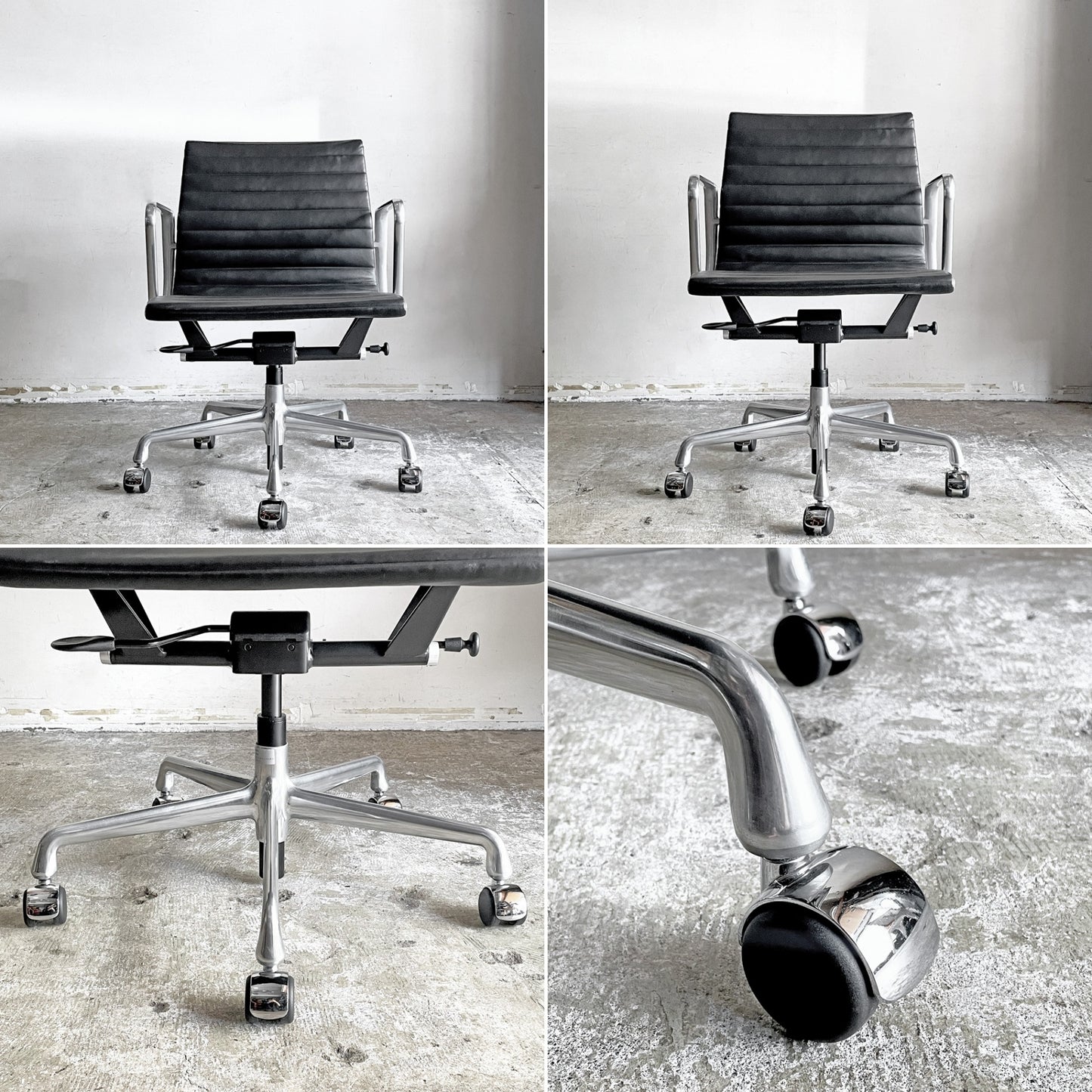 ハーマンミラー Herman Miller イームズアルミナムグループチェア マネージメントチェア アルミバフベース ガス圧昇降仕様 5本脚 キャスタータイプ 本革 イームズ ■