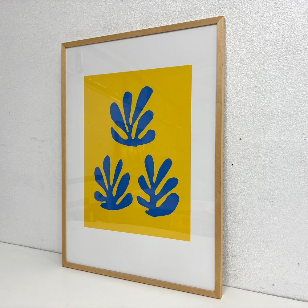 イデー IDEE アンリ マティス Henri Matisse  青いシートと黄色い背景 シルクスクリーン アートポスター W72×H52cm 額装品 ●