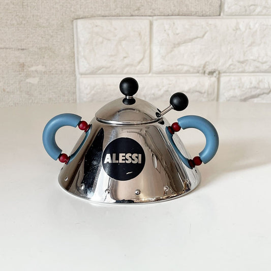 アレッシィ ALESSI 9097 シュガーボウル＆スプーン マイケル・グレイブス Michael Graves ステンレススチール プラスチック W13cm イタリア ◎