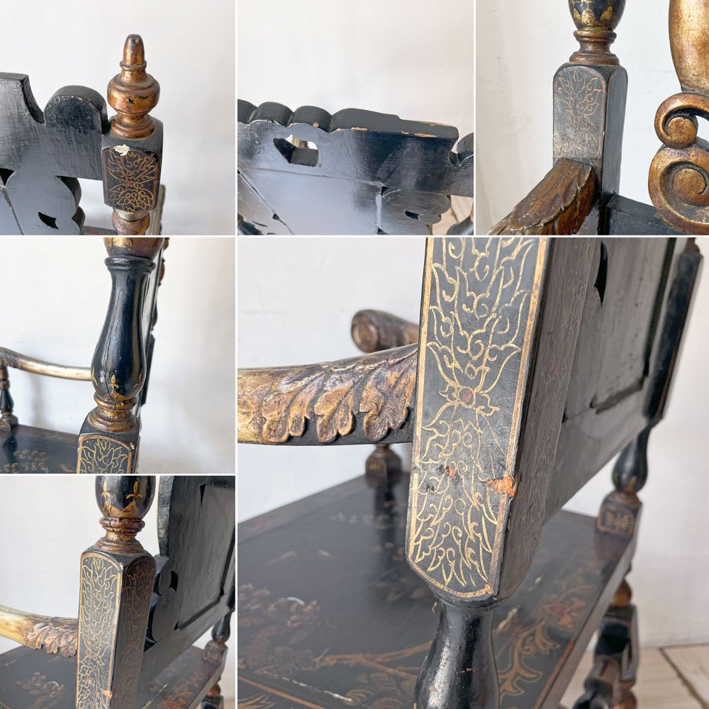 中国家具 黒漆 アームチェア アジアン家具 伝統工芸 飾り彫り 中国美術 ★