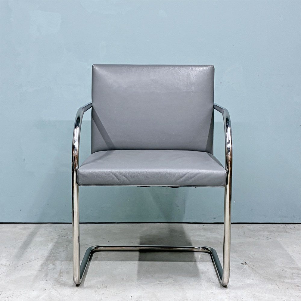 ノル knoll ブルーノ アームチェア チューブラー Brno Arm Chair Tubular ミースファンデルローエ カンチレバー グレー 合成皮革張り ◎