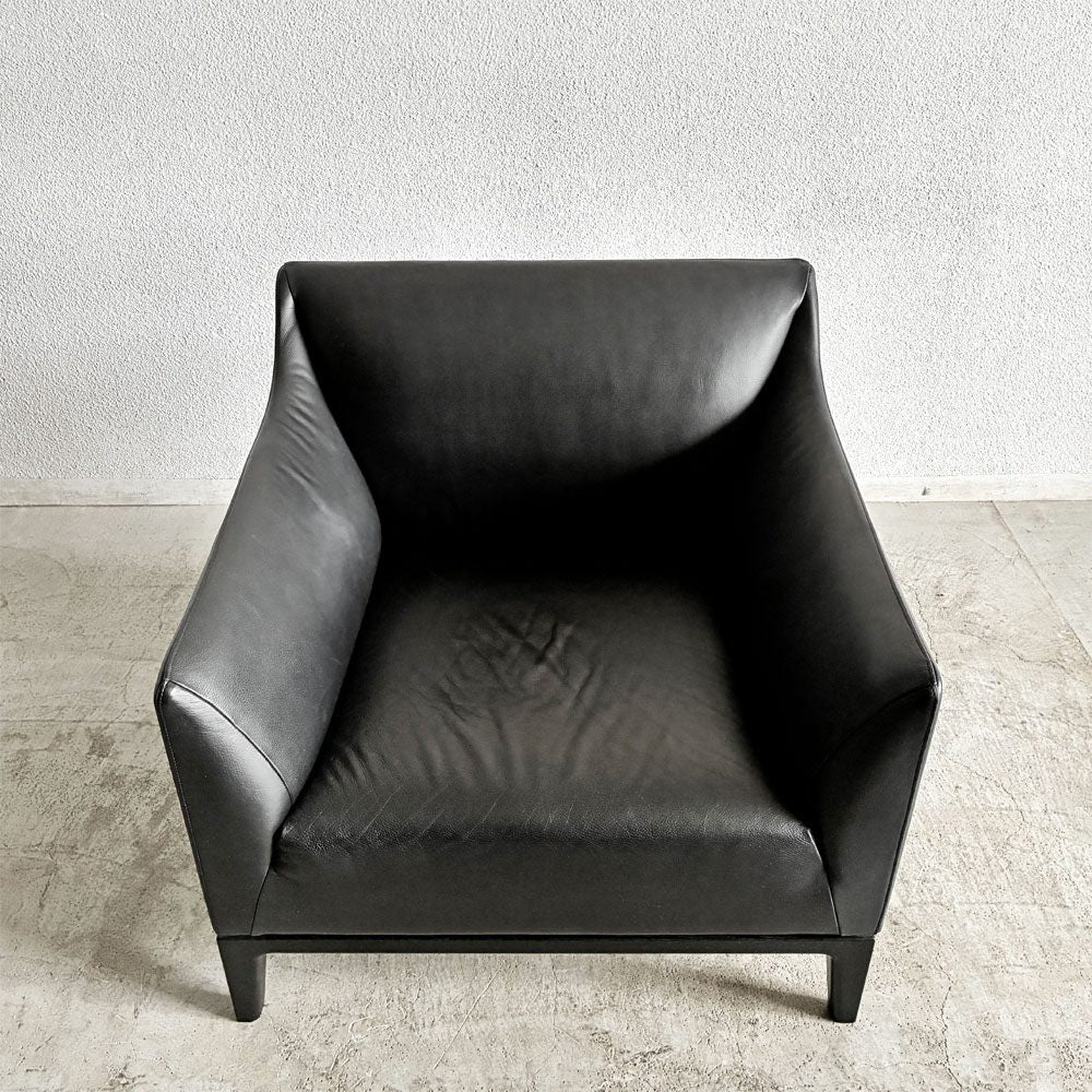 タイム＆スタイル TIME & STYLE エドワード Edward seamless sofa シームレスソファ 1人掛け ラウンジチェア 本革 ブラックレザー タモ材 廃番 A 〓