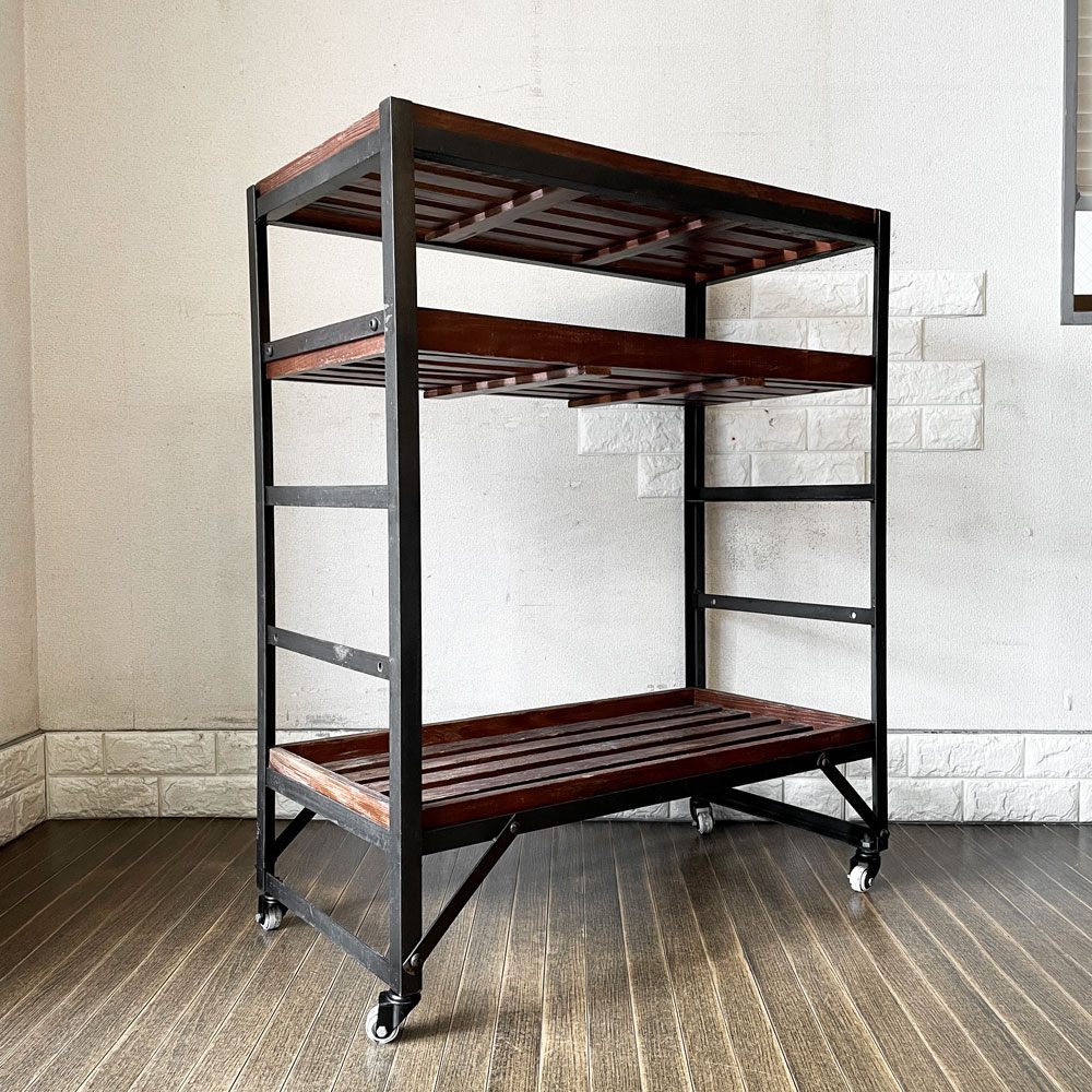 クラッシュゲート CRASH GATE ノットアンティークス Knot Antiques リストシェルフ LIST SHELF パイン古材 × アイアン 3段 W80cm キャスター付 定価￥62,700- 廃番 ◎