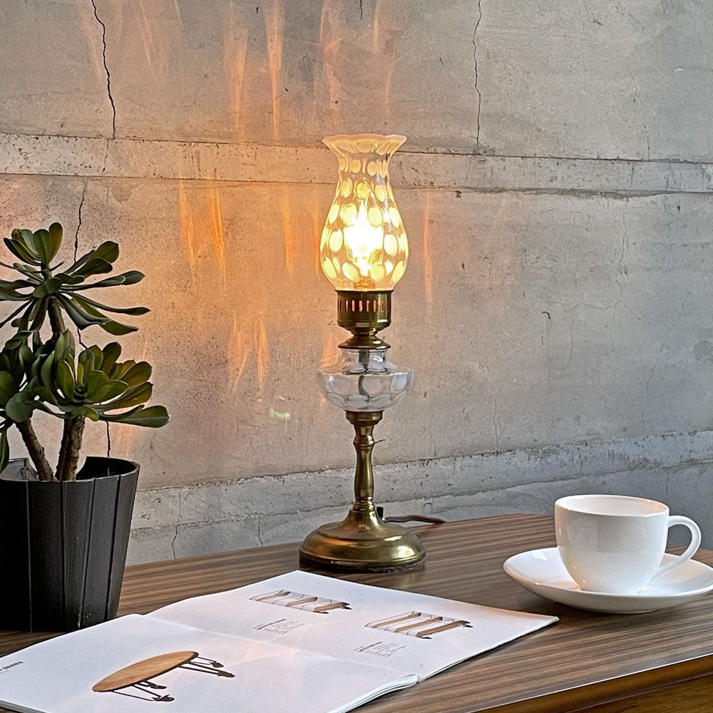 フェントン Fenton コインドット オパールセントガラス 真鍮 ブラス テーブルランプ USビンテージ アメリカ雑貨 ♪
