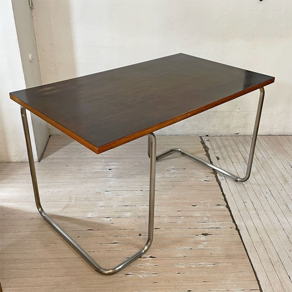 イデー IDEE 積層天板 × パイプ脚 ワークテーブル W120cm ダークブラウン ビンテージ ミッドセンチュリー インダストリアル ★