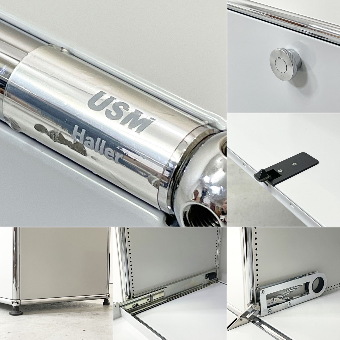 ユーエスエム ハラー USM Haller モジュラーファニチャー キャビネット シェルフ 2列2段 ライトグレー W152×H74cm ドロップダウンドア×2＋エクステンションシェルフ ×2 ハンギングフレーム×4 スイス ●