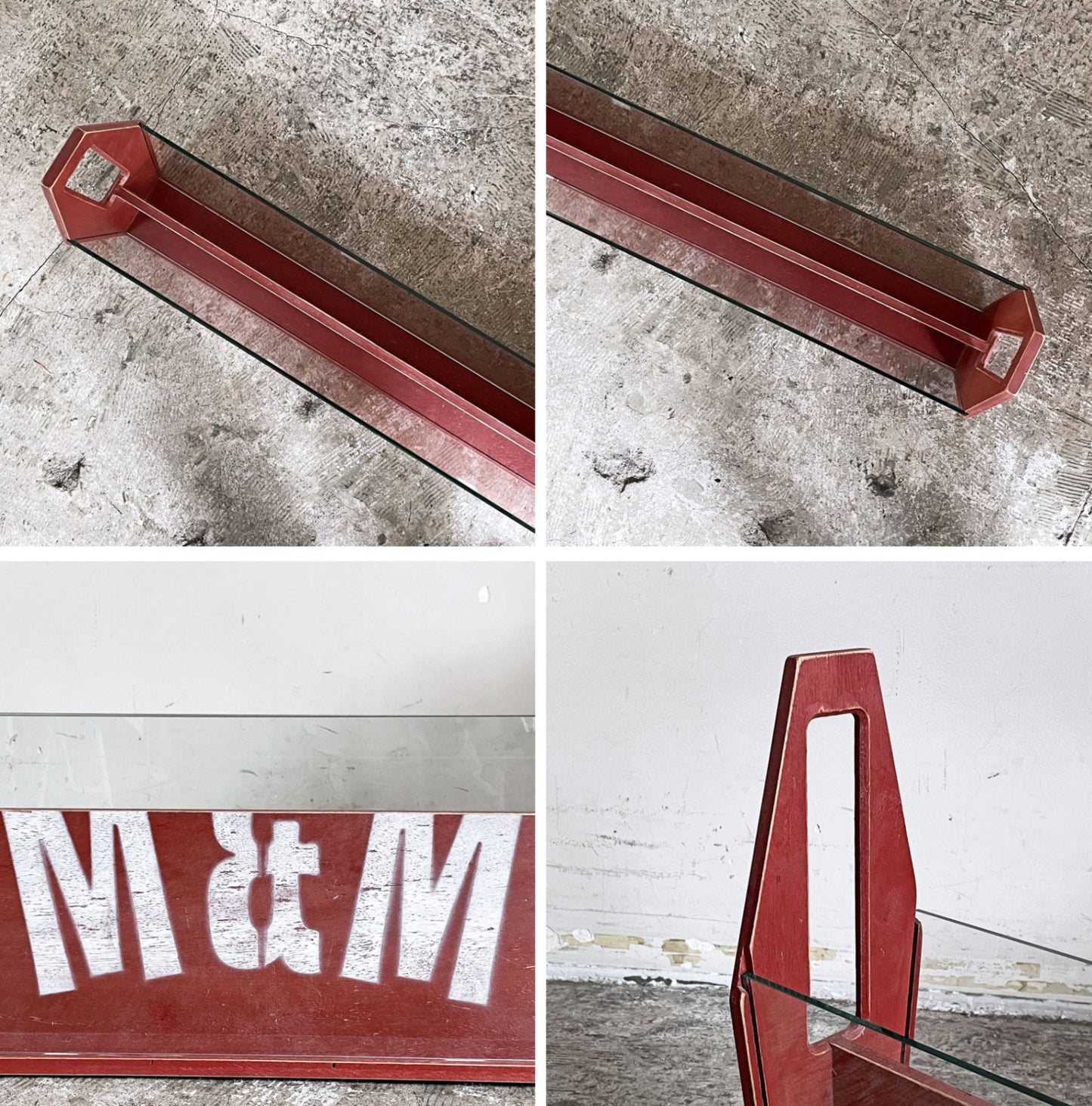 エムアンドエムファニチャー M&M FURNITURE マガジンラック 強化ガラス W85.5cm インダストリアル 店舗什器 廃番 ■
