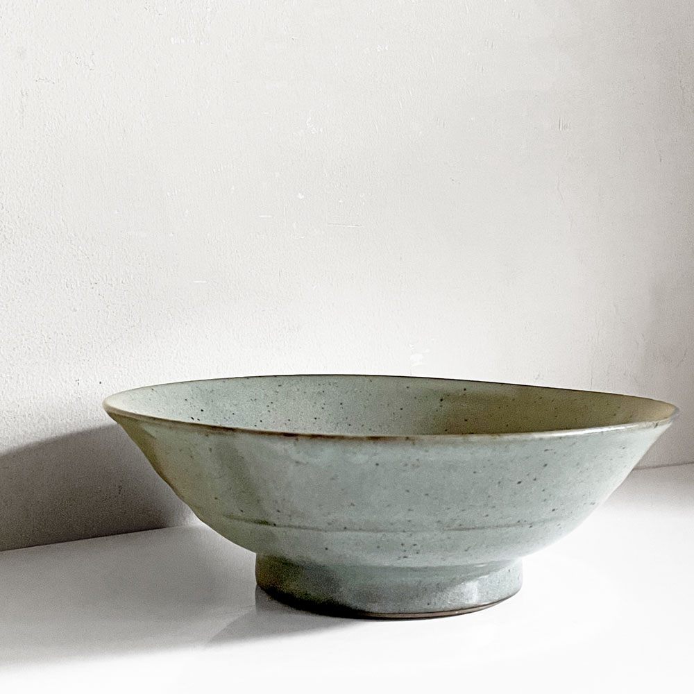 小川甚八 青灰釉 8寸鉢 深鉢 深皿  Φ23.5cm 甚八窯 笠間焼 美品 ■