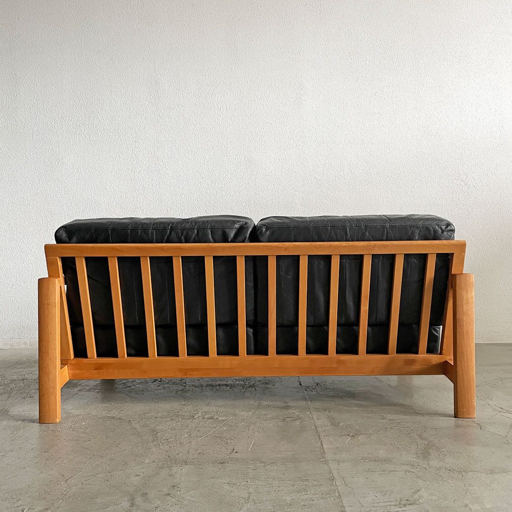 朝日木材加工 ASAHIWOOD ボスコ BOSCO エーボスコ A-BOSCO 2人掛けソファ W161cm チェリー無垢材 本革 ブラックレザー アクタス取扱 〓