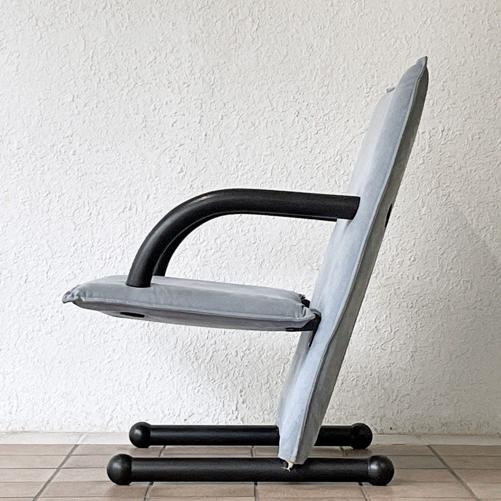 アルフレックス arflex T-Line チェア アームチェア ブルーグレー 1シーター カンチレバー コットンスエード Burkhard Vogtherr ポストモダンデザイン ◇