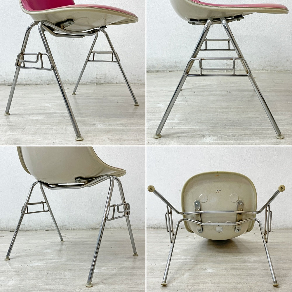 ハーマンミラー Herman Miller サイドシェルチェア サード 3rdビンテージ PVCレザー FRP製 スタッキングベース イームズ D ●