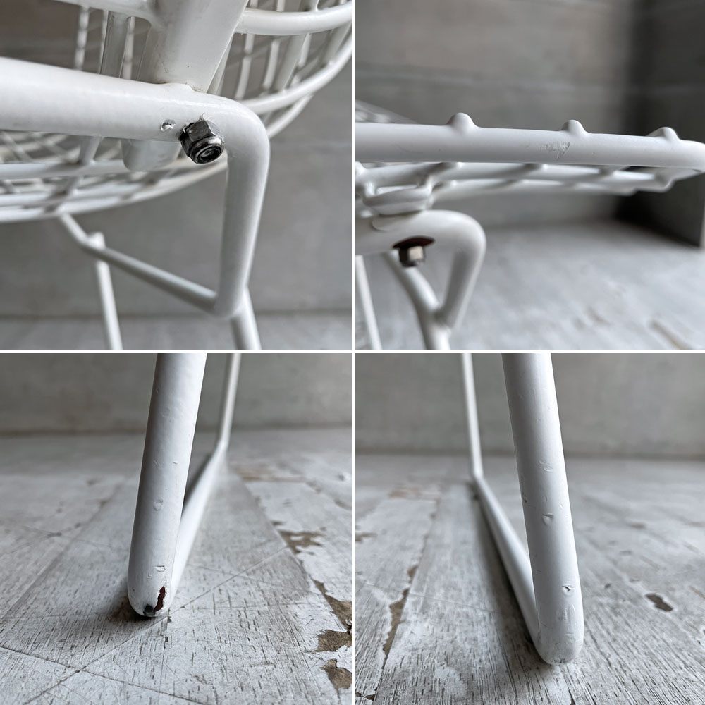 ノル Knoll 420 サイドチェア ワイヤーチェア ダイニングチェア ホワイト × レッド ファブリック フルカバー仕様 ハリー・ベルトイア ミッドセンチュリー ビンテージ ♪