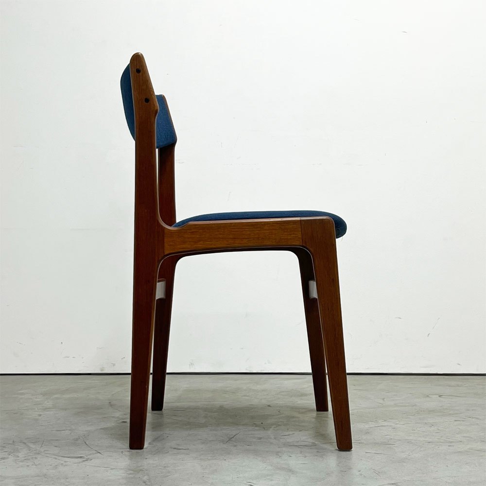 アンダーストルップ Anderstrup Mobelfabrik ダイニングチェア チーク材 ファブリックシート ネイビー系 エリック・バック Erik Buch デンマーク ビンテージ 北欧家具 B ●