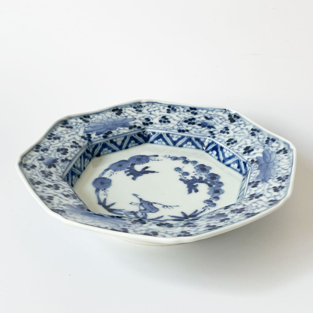 岩永浩 花唐草文 八角七寸皿 和皿 盛り皿 現代作家 展示品相当 有田 ★