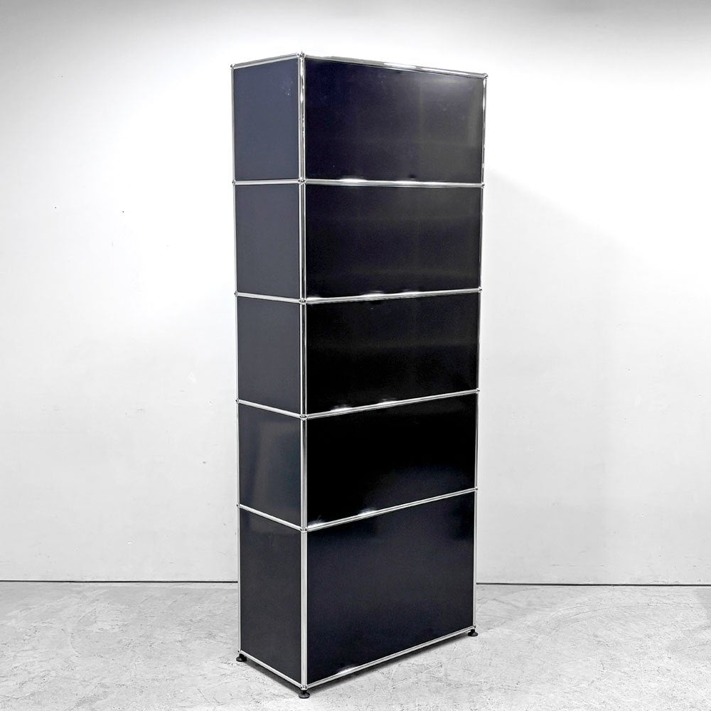 ユーエスエムハラー USMハラー USM Haller キャビネット シェルフ 1列5段 グラファイトブラック ドロップダウンドア ×2 フリップアップドア 鍵付き スイス ●