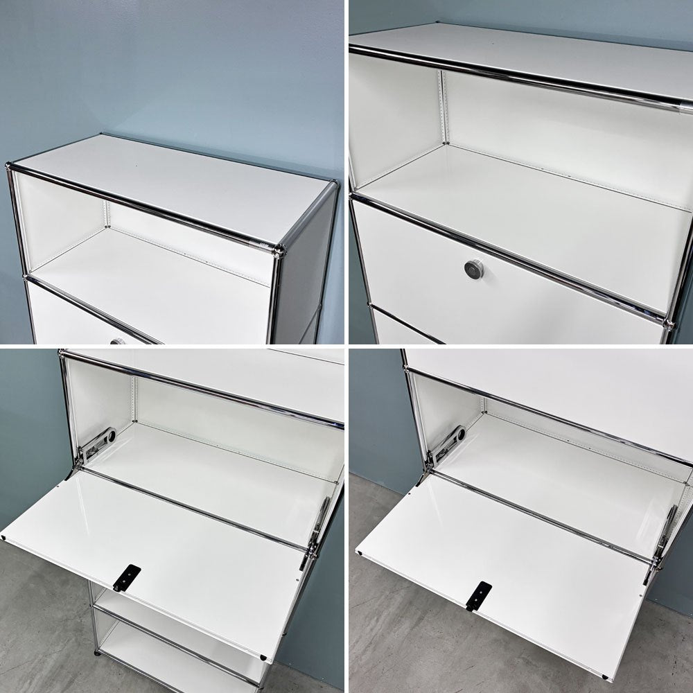 ユーエスエムハラー USMハラー USM Haller キャビネット シェルフ 1列5段 ドロップダウンドア ×2 ホワイト W77×D37×H179cm ◎