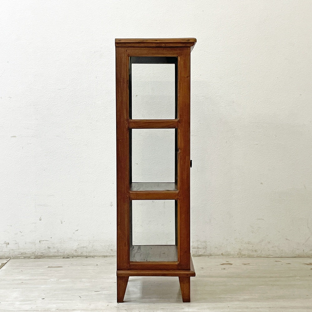 アジアン家具 アジアンチーク無垢材 ガラスキャビネット ディスプレイキャビネット 飾り棚 H115cm アジアンリゾートスタイル ●