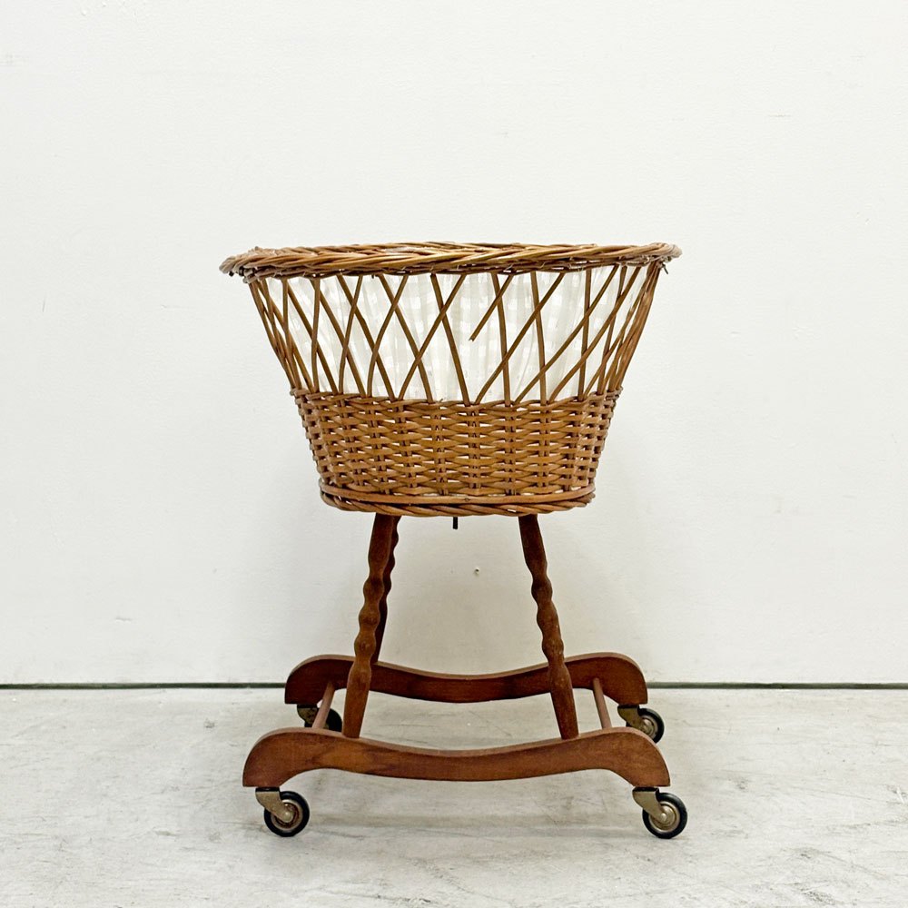 オランダビンテージ Dutch Vintage ワゴン ラタン キャスター付き  オーバル かご 店舗什器  ●