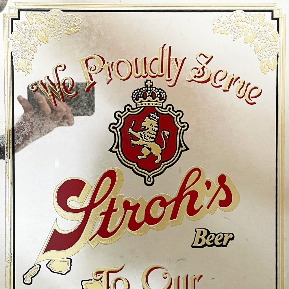ストローズビール Stroh's beer パブミラー ウォールミラー 壁掛け鏡 ウッドフレーム 米国 ビンテージ ■