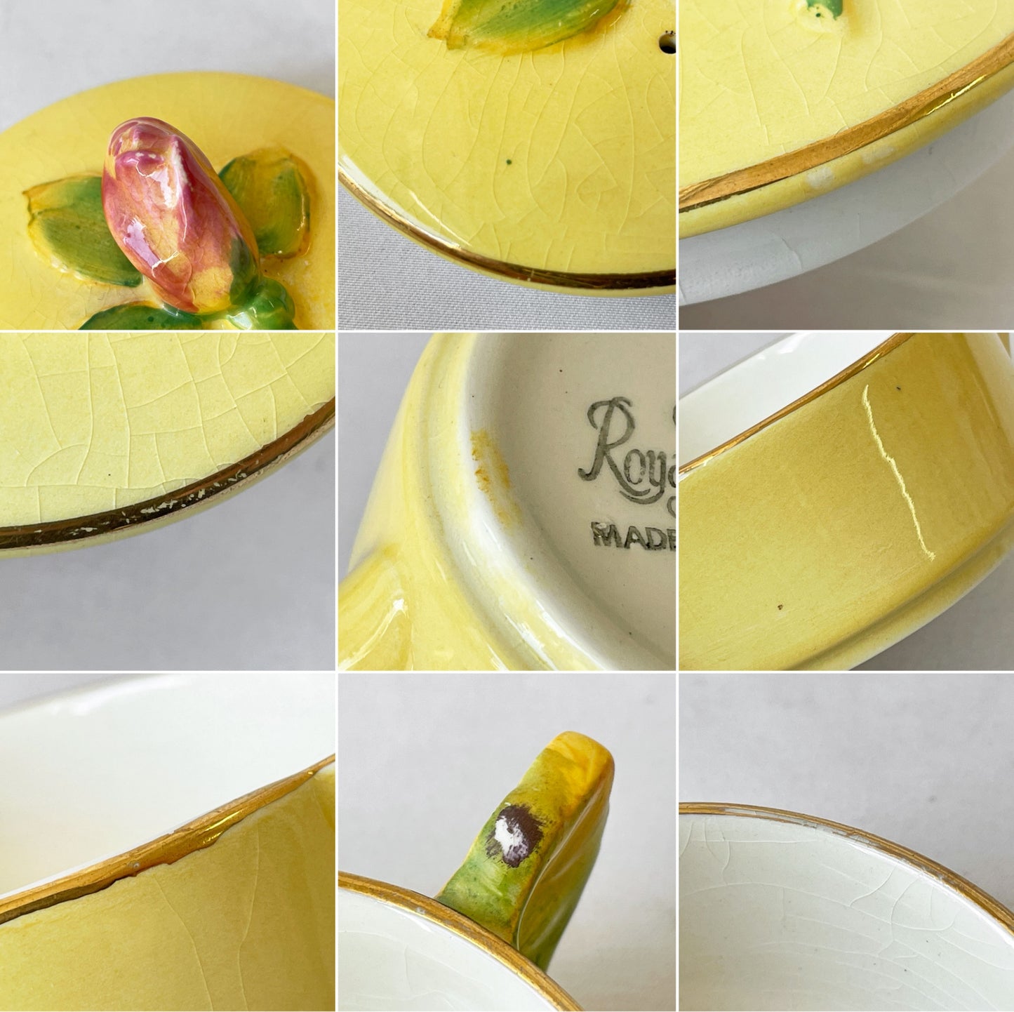 ロイヤルウィントン Royal winton ティーフォーワン Tea for One イエロー・ローズバッド Yellow Rosebud スタッキングティーポット ティーカップ クリーマー UKビンテージ 英国食器 希少 ◇
