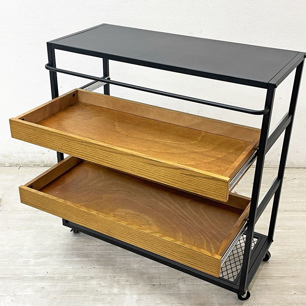 ジャーナルスタンダードファニチャー journal standard Furniture j.s.F サンク ワゴンラック SENS WAGON RACK 4段 スチール オーク材トレイ シェルフ キャスター付 W85cm 工業系 定価￥41,800- ●