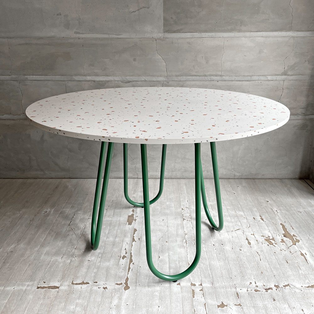 カリガリス Calligaris コヌビア connubia スツーレ STULLE ラウンド ダイニングテーブル テラッゾ×マットフォレストグリーン メラニン天板 メタルレッグ Φ120cm イタリアモダン 美品 ♪