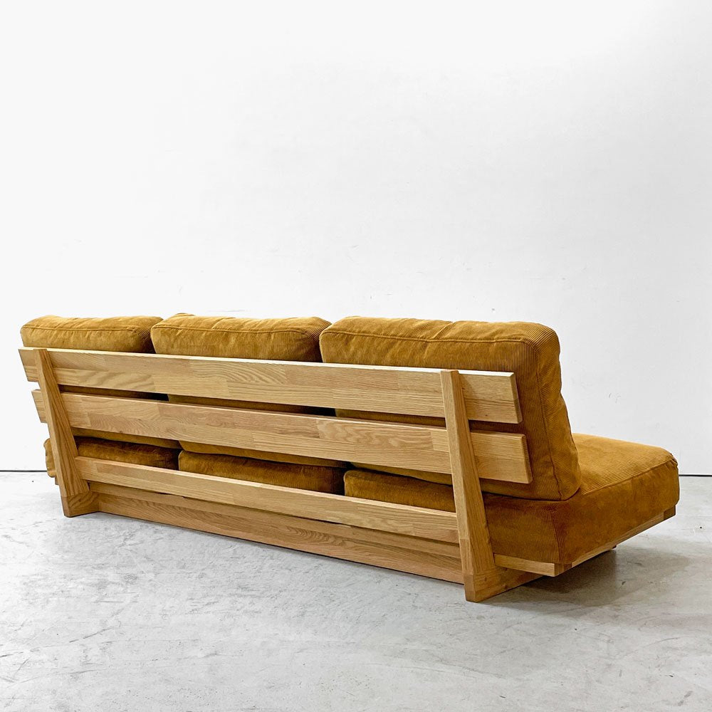 モモナチュラル MOMO Natural クラウド CLOUD ローソファ 3人掛け LOW SOFA 3P オーク材 ファブリック FGD-4 コーデュロイ キャメル カバーリング 定価￥200,000- ●
