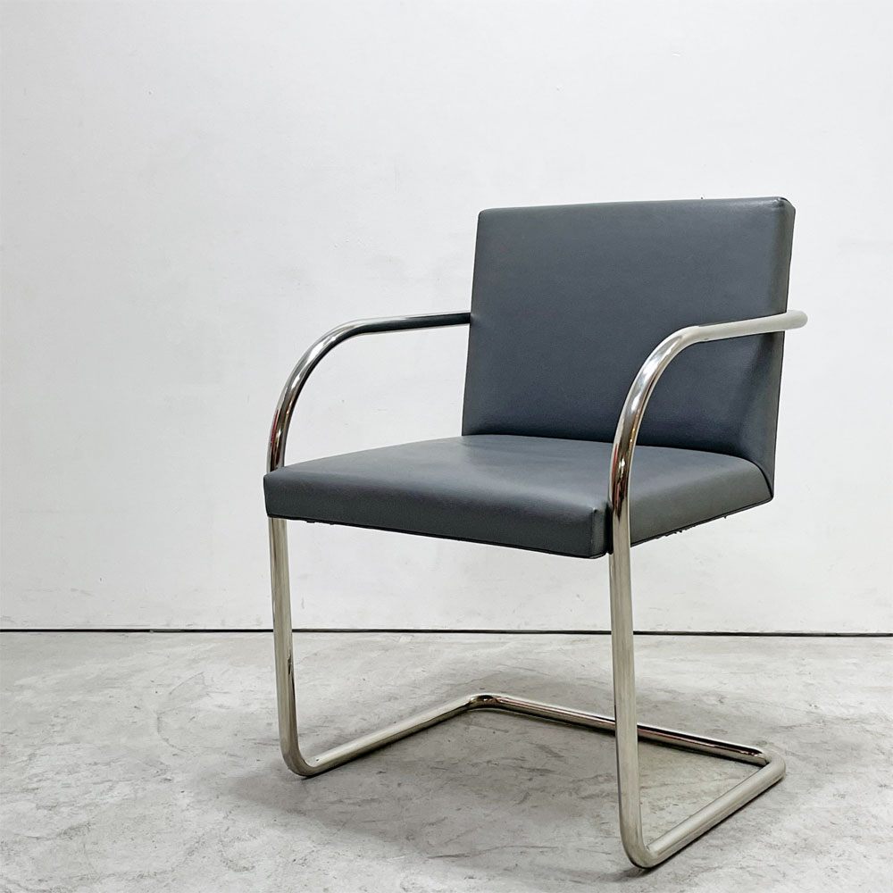 ノル ノール Knoll ブルーノ brno アームチェア チューブラー 合皮レザー グレー系カラー ミースファンデルローエ カンチレバー B ●