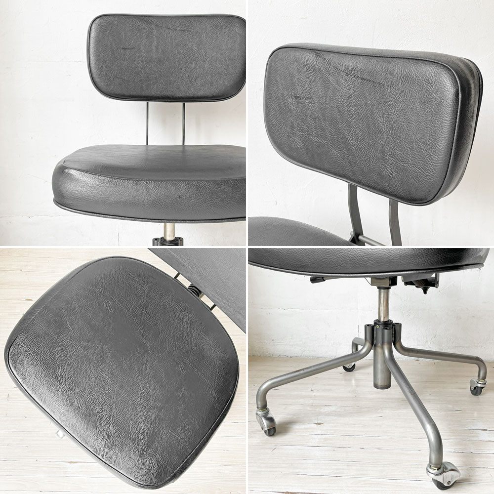 トラックファニチャー TRUCK FURNITURE デスクワークチェア DESKWORK CHAIR アームレス 牛革 ブラック 回転式昇降 参考定価 ￥161,700- ★