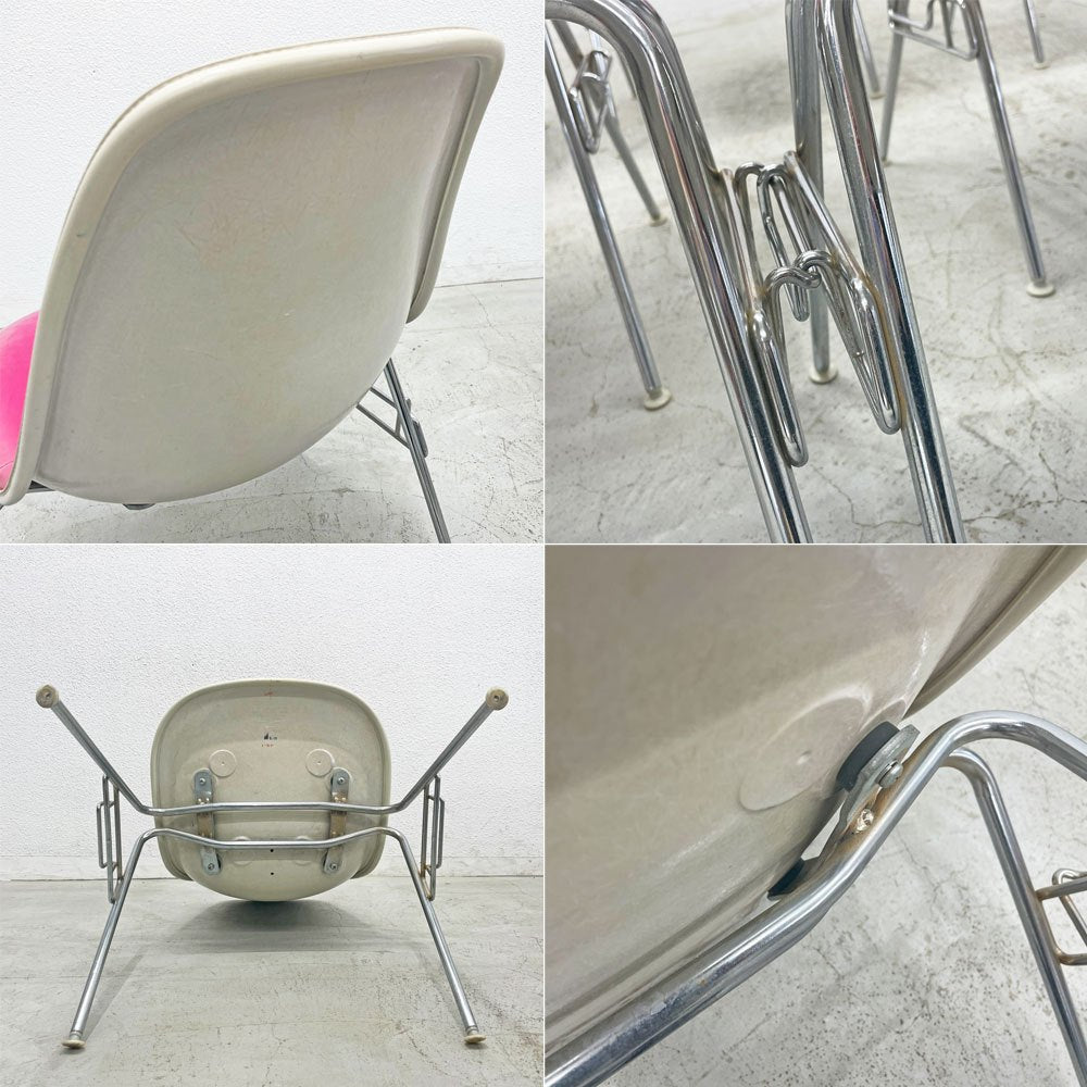 ハーマンミラー Herman Miller ビンテージ サイドシェルチェア 台車付6脚セット サード 3rd FRP PVCレザー スタッキングベース イームズ 〓