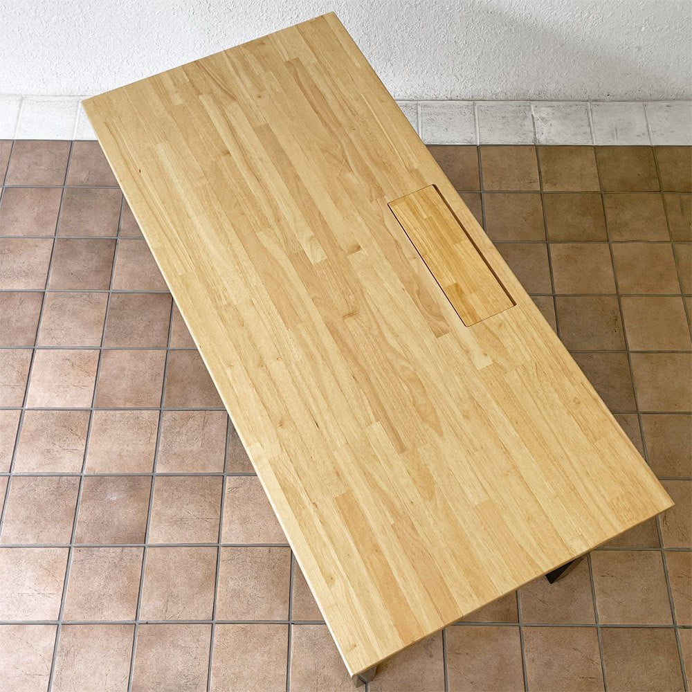 かなでもの KANADEMONO ザ・テーブル THE TABLE デスク ラバーウッド無垢材 W150xD70cm スチール スクエアバーレッグ シンプルトレイ付き ◇