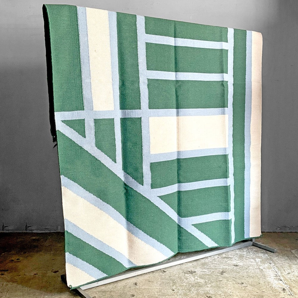ザ・コンランショップ THE CONRAN SHOP ツーラ TUULA RUG ラグマット ライトブルー×グリーン×アイボリー マルチ ストライプ柄 ウール×コットン×ポリエステル 手織り デザインラグ 170x240cm ■