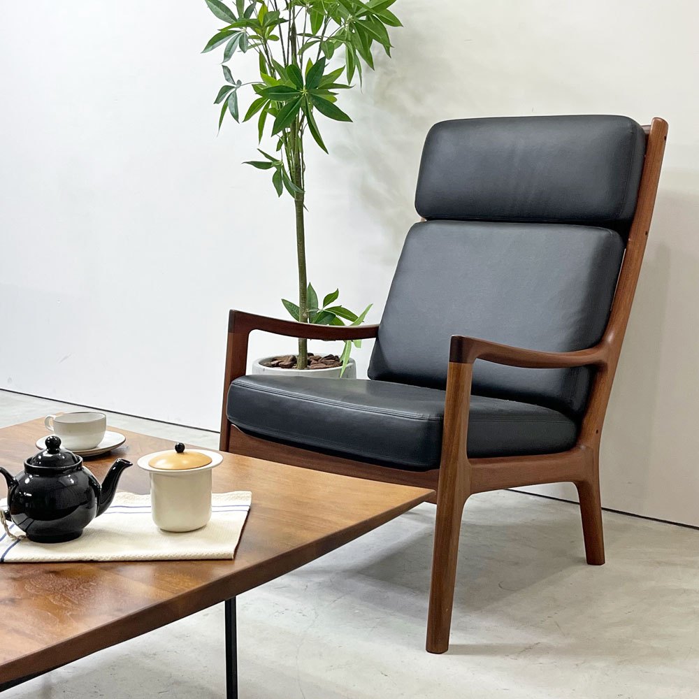カド CADO Model169 セネター Senator イージーチェア 1Pソファ ハイバック マホガニー材 フェイクレザー 新品張り替え済 オーレ・ヴァンシャー Ole Wanscher 北欧ビンテージ ●