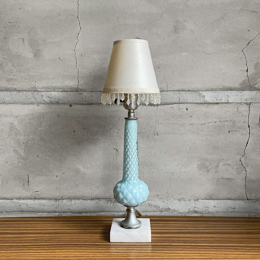 USビンテージ Vintage ホブネイル ガラス テーブルランプ 石材ベース デスクライト スタンドライト ミッドセンチュリー ♪