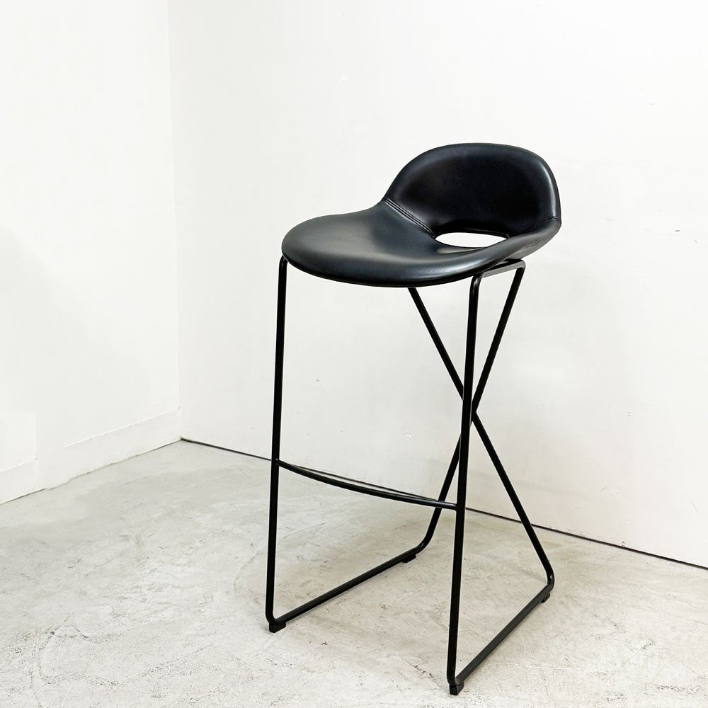 ザ・コンランショップ THE CONRAN SHOP クロスレッグ CROSS LEG ハイスツール 本革 レザー ブラック マグナス・ロング イギリス 参考定価￥187,000- B ●